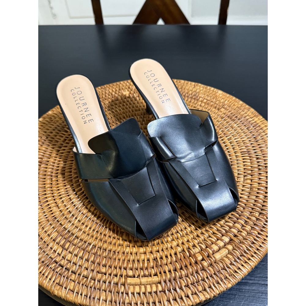 Journee Collection Black Woven Cage Heeled Mules Pointed Toe Sandals Womens 9